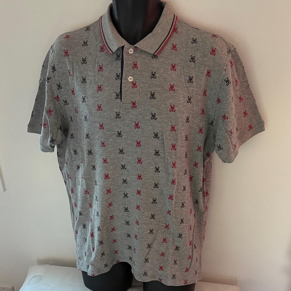 Psycho Bunny Gray Polo with Red and Black Details